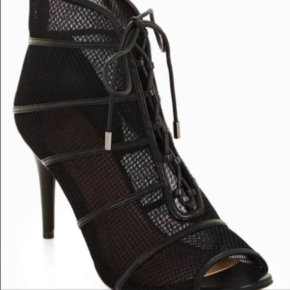 BCBG Max Azria Fishnet Lace Up Open Toe Bootie